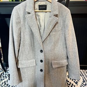 Banana Republic Factory overcoat or top coat. Gray herringbone pattern.